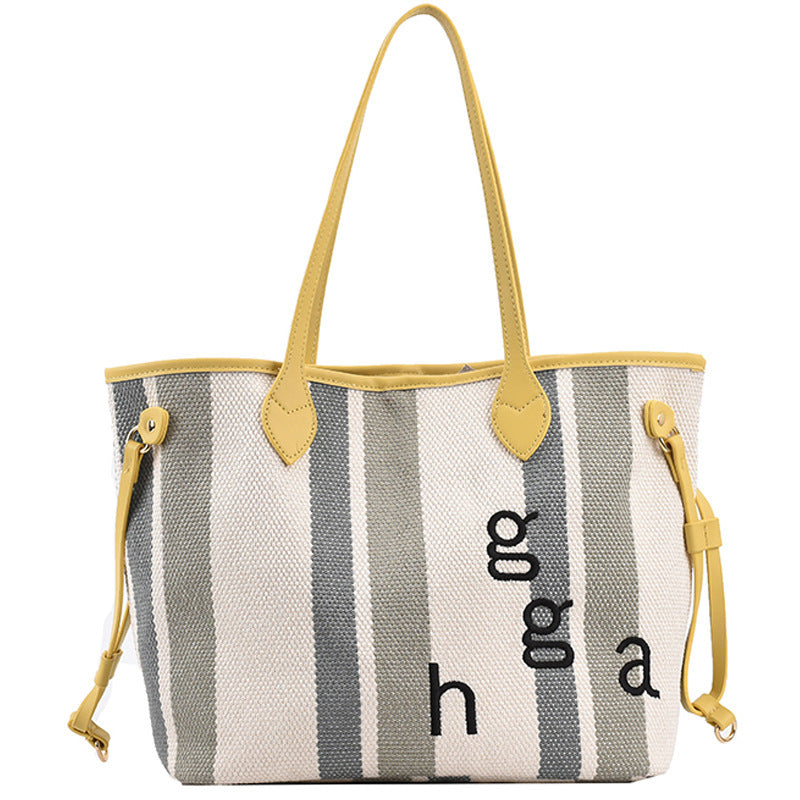 Striped Canvas Luxury Tote – Korean Style Large Shoulder Bag