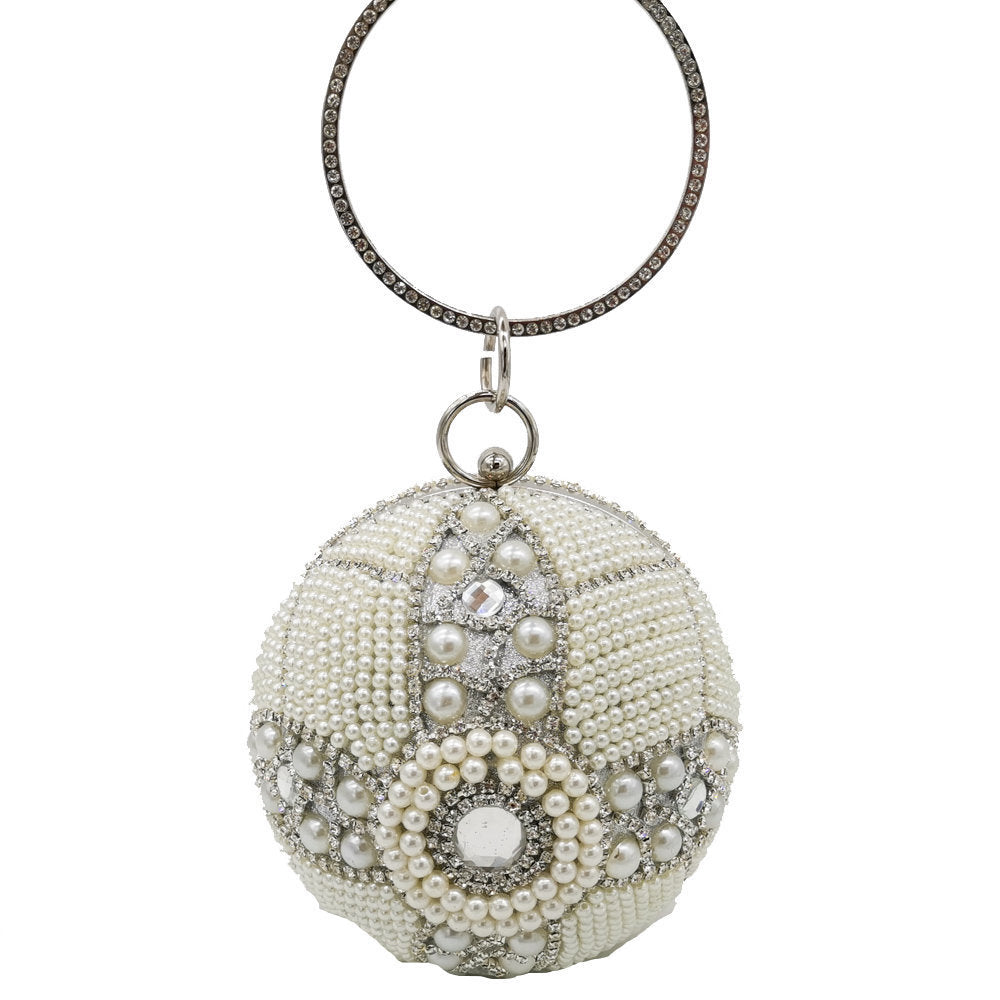 Luxury Pearl Beaded Round Clutch – Elegant Hard Shell Banquet & Party Handbag