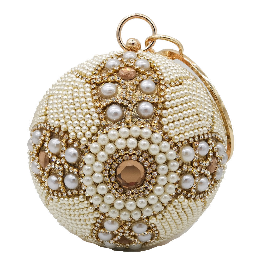 Luxury Pearl Beaded Round Clutch – Elegant Hard Shell Banquet & Party Handbag