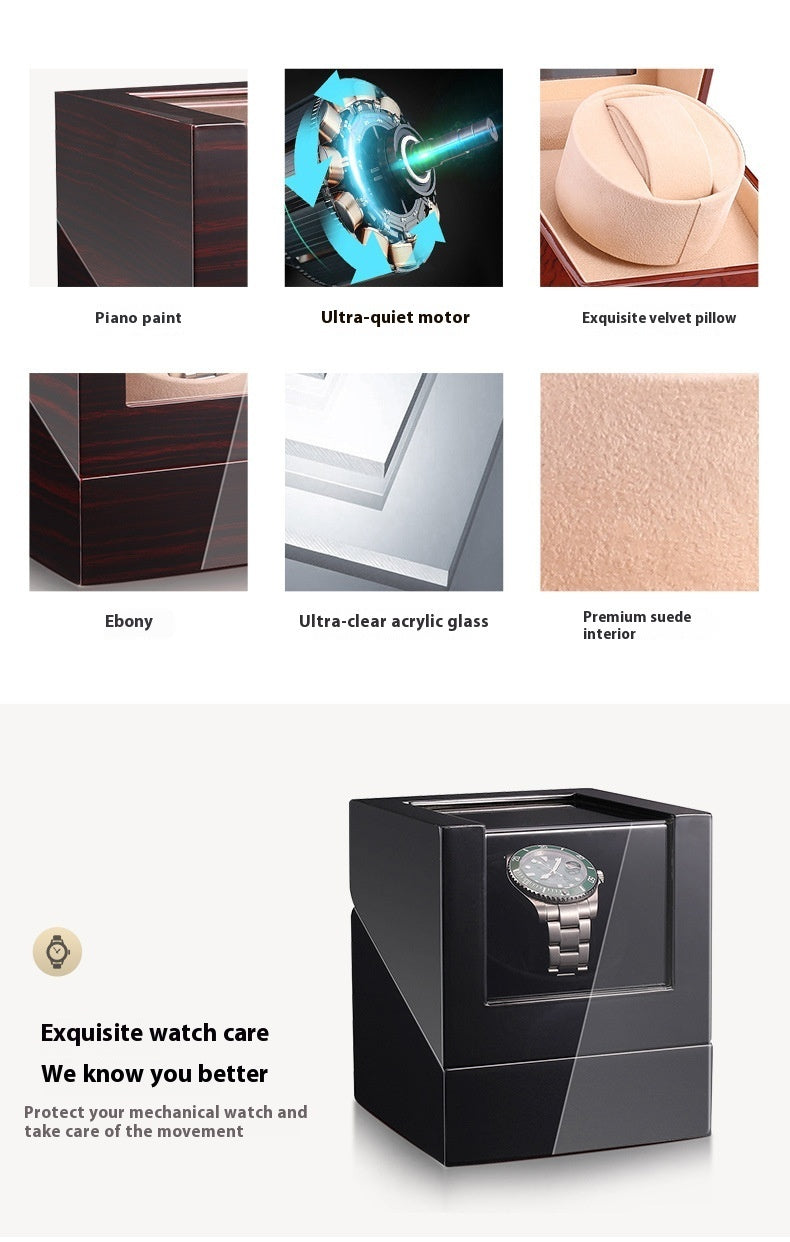SoloSpin™ Luxury Single Watch Winder – Ebony, Rosewood, or Gloss Black Finish | Suede Interior