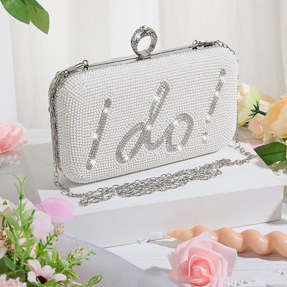 Luxury Pearl Bridal Clutch – "I Do" Crystal Wedding Evening Bag