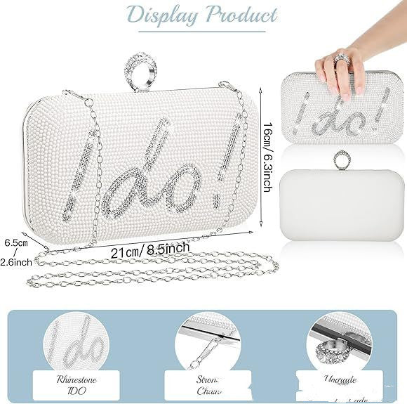 Luxury Pearl Bridal Clutch – "I Do" Crystal Wedding Evening Bag