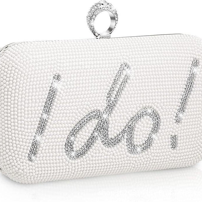 Luxury Pearl Bridal Clutch – "I Do" Crystal Wedding Evening Bag