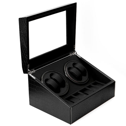 ChronoVault™ 4-Slot Automatic Watch Winder + 6 Watch Storage | Silent Motor + Glass Display