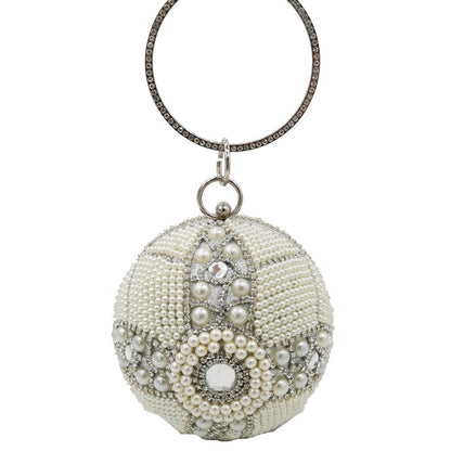 Luxury Pearl Beaded Round Clutch – Elegant Hard Shell Banquet & Party Handbag