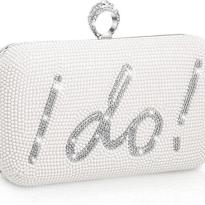 Luxury Pearl Bridal Clutch – "I Do" Crystal Wedding Evening Bag