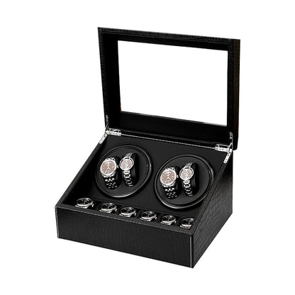 ChronoVault™ 4-Slot Automatic Watch Winder + 6 Watch Storage | Silent Motor + Glass Display