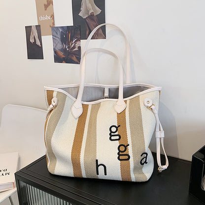 Striped Canvas Luxury Tote – Korean Style Large Shoulder Bag
