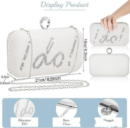 Luxury Pearl Bridal Clutch – "I Do" Crystal Wedding Evening Bag