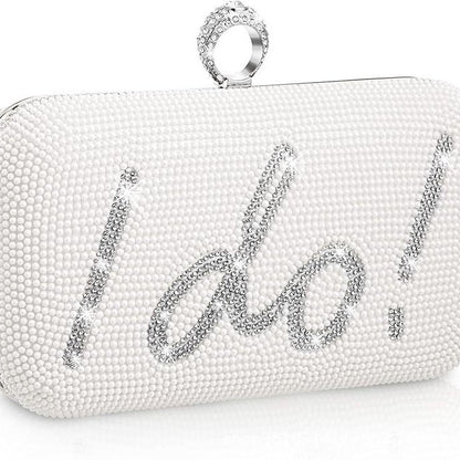Luxury Pearl Bridal Clutch – "I Do" Crystal Wedding Evening Bag