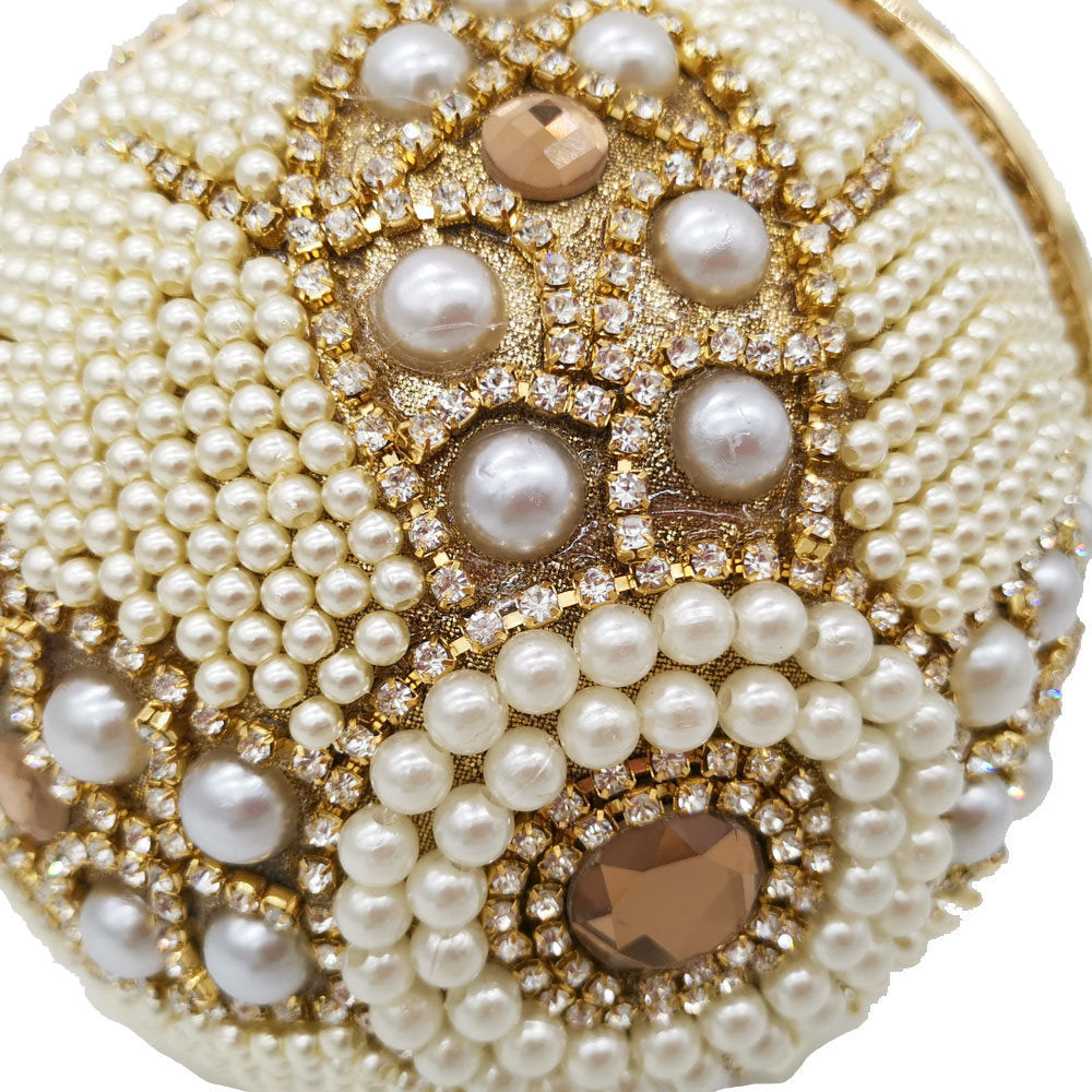 Luxury Pearl Beaded Round Clutch – Elegant Hard Shell Banquet & Party Handbag