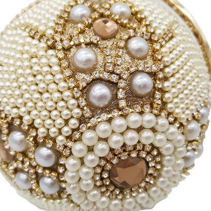 Luxury Pearl Beaded Round Clutch – Elegant Hard Shell Banquet & Party Handbag