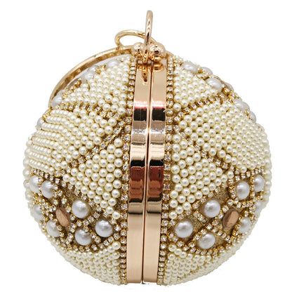 Luxury Pearl Beaded Round Clutch – Elegant Hard Shell Banquet & Party Handbag