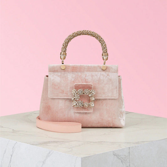 Luxury Velvet Handbag with Flower Diamond Buckle – Elegant Retro Small Square Bag